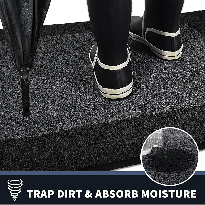 PURRUGS Dirt Trapping Door Mat 24" x 70", Non-Slip/Skid Machine Washable Entryway Rug, Shoes Scraper, Throw Rug, Super Absorbent Area Rug for Muddy Wet Shoes and Paws, Bluish Grey & Charcoal