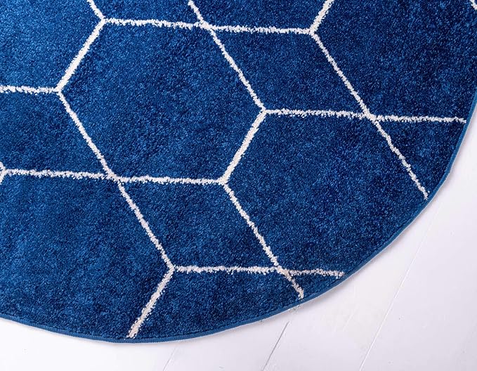 Unique Loom Trellis Frieze Collection Area Rug - Geometric (5' 1" Round, Navy Blue/ Ivory)