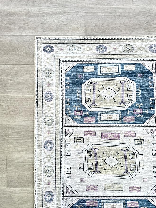 Fame Living Faded Oushak Rug, Turkish Vintage Floral Pastel Large Oversized Area Rugs for Living Room Dining Bedroom Kitchen Bathroom Nursery (848CrNv, 2' x 3')