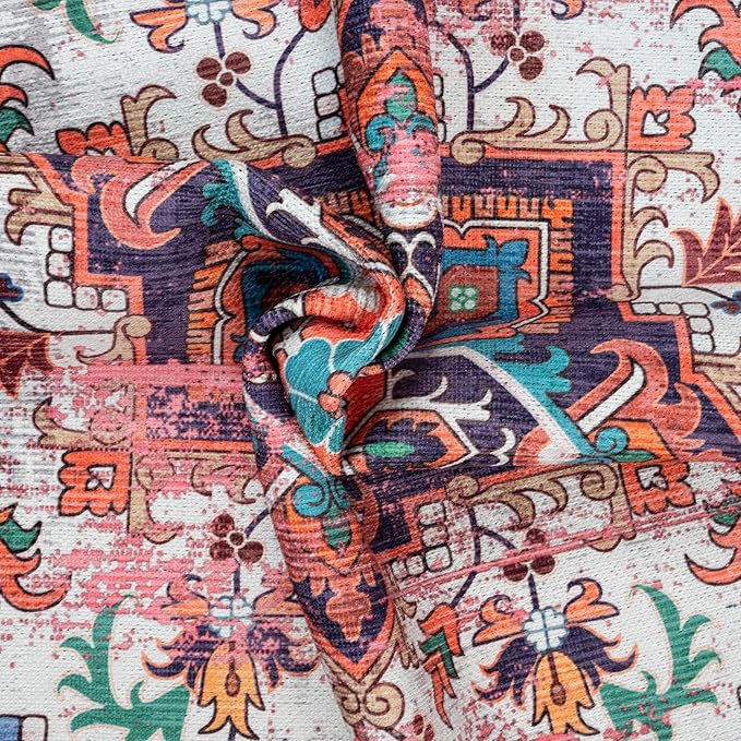 GLN Rugs Traditional Collection - Machine Washable Area Rug, Traditional Washable, Non Slip, Low Pile Chenille Rug, Living Room, Bedroom, Kitchen Rug (5' x 7' Pink/Multicolor)