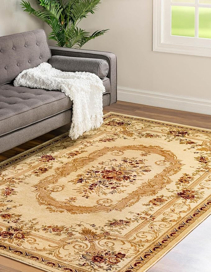 Rugs.com Chateau Collection Rug – 10' x 13' Cream Medium Rug Perfect for Living Rooms, Large Dining Rooms, Open Floorplans
