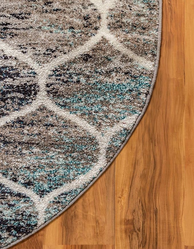 Rugs.com Lattice Frieze Collection Rug – 6' x 9' Oval Blue Multi Medium Rug Perfect for Living Rooms, Large Dining Rooms, Open Floorplans