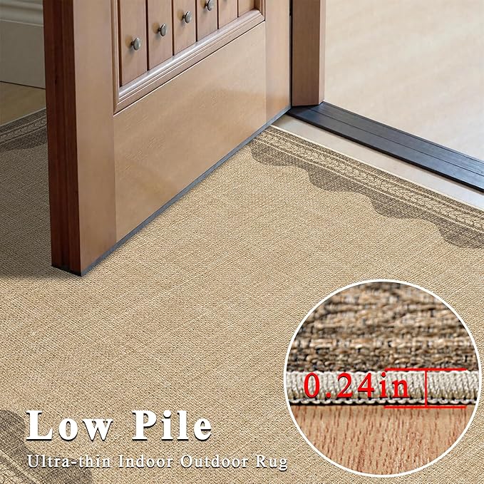 Easy Jute Rug 3x5 Outdoor Rug Scalloped Washable Rugs for Entryway Non Slip Neutral Farmhouse Indoor Outdoor Carpet for Backyard Patio Office