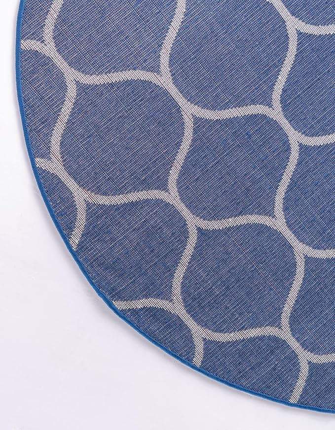 Rugs.com Lattice Frieze Collection Rug – 7' Round Navy Blue Medium Rug Perfect for Kitchens, Dining Rooms