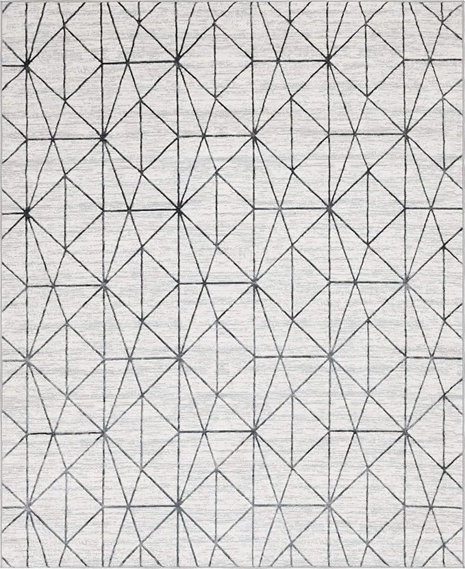 Rugs.com Lattice Trellis Collection Rug – 8' x 10' White Low-Pile Rug Perfect for Living Rooms, Large Dining Rooms, Open Floorplans