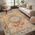 Tangsoo 5x7 Area Rug Washable for Living Room, Vintage Rug Indoor Non Slip Large Area Rugs, Print Distressed Orange Carpet, Soft Low Pile Foldable Floor Rug for Bedroom Dining Room Dorm