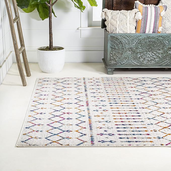 JONATHAN Y Boho Vintage Diamond Cream/Multi Indoor Area Rug 8X10 ft, Moroccan Hype for Living Room, Bedroom, Kitchen, Office, Easy-Cleaning, High Traffic, Pet-Friendly, Non-Shedding (MOH101H-8)