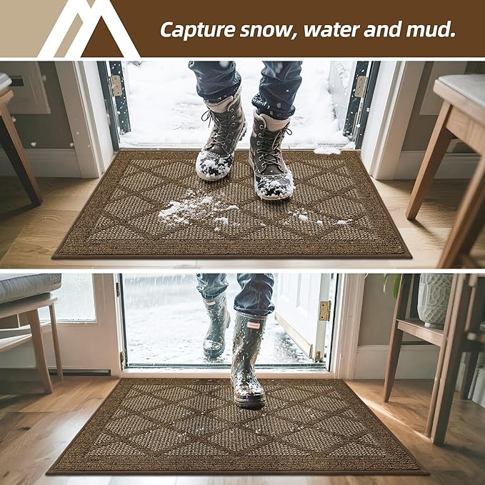COSY HOMEER Non-Slip Door Mat 20"x32", Entryway Rugs Low Profile Absorbent Dirt Trapper Doormat for Front Entrance, Washable Polypropylene Entry Mat (Brown)
