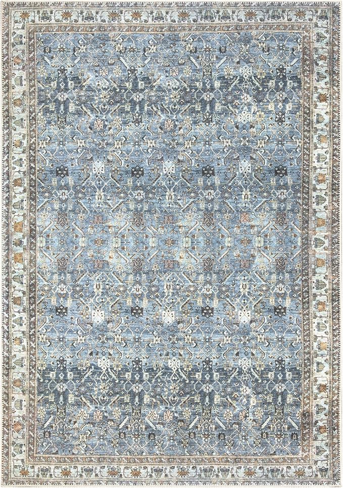 Bloom Rugs Washable Non-Slip 9' x 12' Rug - Blue/Beige Traditional Area Rug for Living Room, Bedroom, Dining Room, and Kitchen - Exact Size: 9' x 12'