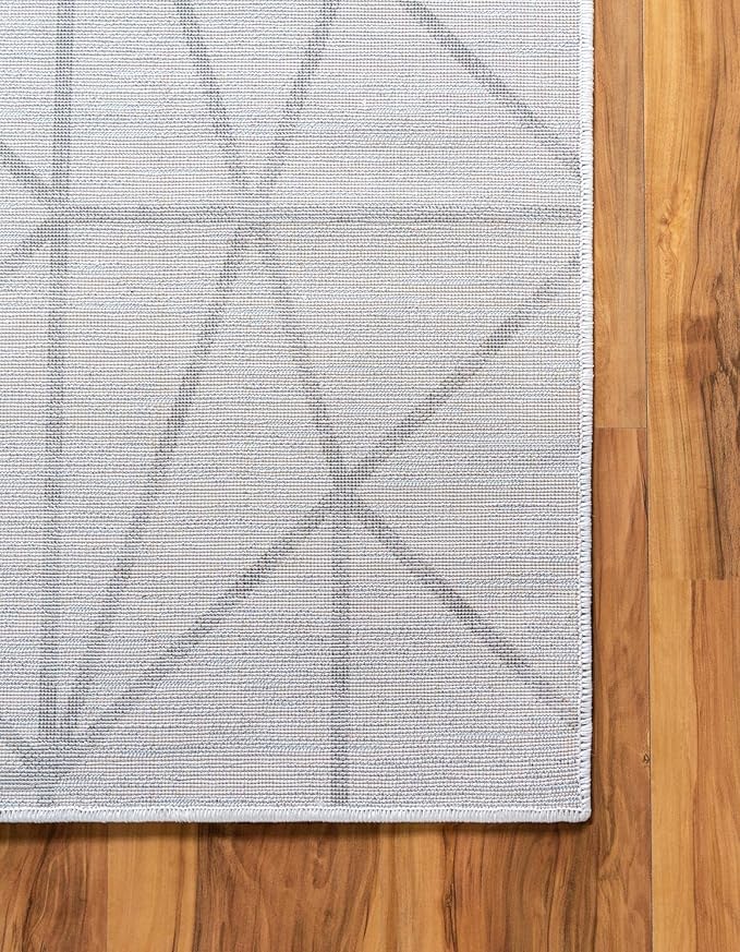 Rugs.com Lattice Trellis Collection Rug – 6 Ft Runner White Low-Pile Rug Perfect for Hallways, Entryways