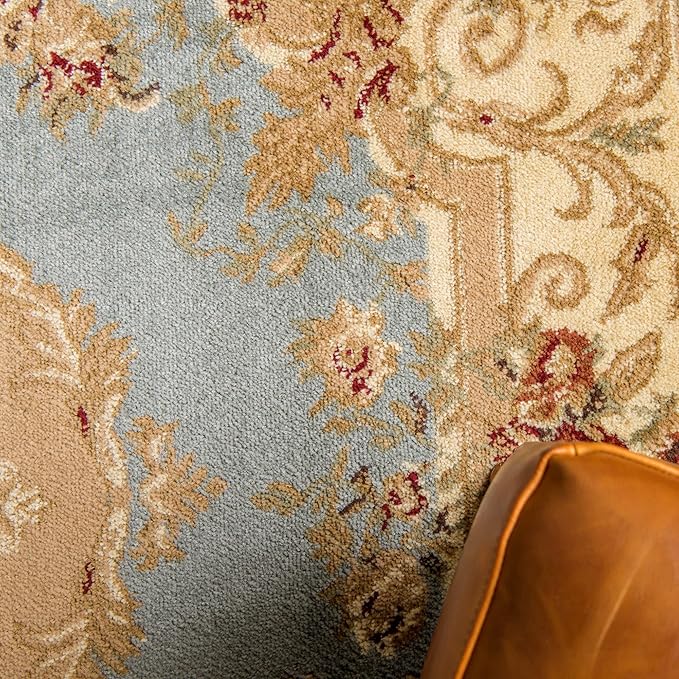 Rugs.com Chateau Collection Rug – 7' Round Light Blue Medium Rug Perfect for Kitchens, Dining Rooms
