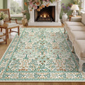 6x9 Area Rugs Living Room Rug - Floral Vintage Morris-Inspired Washable Carpet, Low Pile Non-Shedding Stain Resistance Boho Soft Carpet for Bedroom, Dining Room, Office, Farmhouse (6'x9' Beige Green)