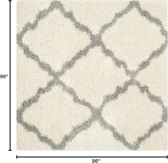 SAFAVIEH Dallas Shag Collection Area Rug - 8' Square, Ivory & Grey, Trellis Design, Non-Shedding & Easy Care, 1.5-inch Thick Ideal for High Traffic Areas in Living Room, Bedroom (SGD257F)