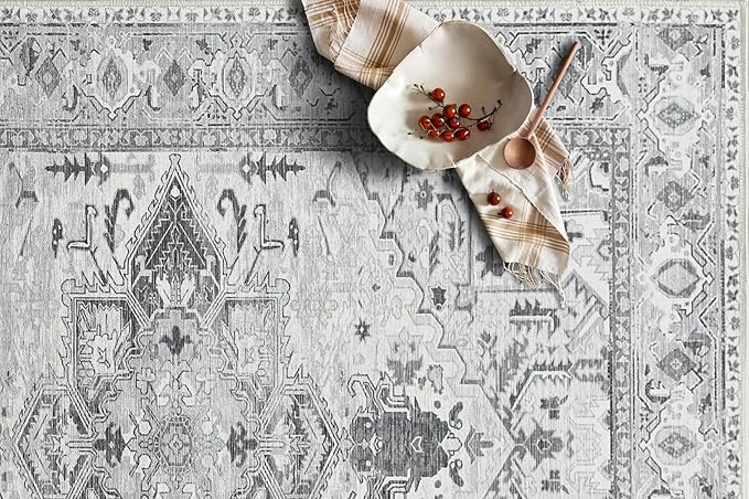 Fame Living Faded Oushak Rug, Turkish Vintage Floral Pastel Large Oversized Area Rugs for Living Room Dining Bedroom Kitchen Bathroom Nursery (848CrNv, 2' x 3')