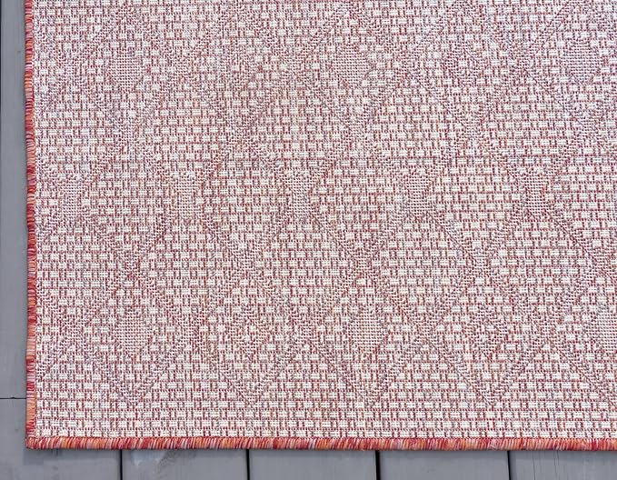 Unique Loom Outdoor Trellis Collection Area Rug - Tribal Trellis (2' x 8' Runner, Rust Red/ Ivory)