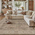 6x9 Rust Brown Washable Area Rug for Living Room Bedroom Neutral Soft Non Slip Rug Low Pile Vintage Distressed Carpet for Dining Room Nursery Office