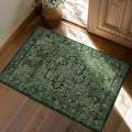 Tranditional Dark Green 2x3 Kitchen Rugs Washable Non Slip, Vintage Boho Distressed Medallion Door Mat Indoor Entrance Entryway, Small Low Pile Rugs for Bedroom/Bathroom Vanity/Laundry Room
