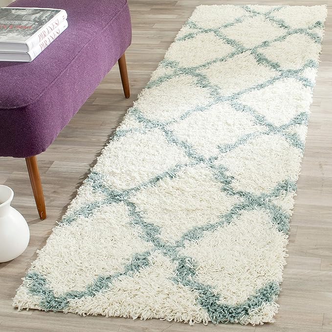 SAFAVIEH Dallas Shag Collection Area Rug - 8'6" x 12', Ivory & Light Pink, Trellis Design, Non-Shedding & Easy Care, 1.5-inch Thick Ideal for High Traffic Areas in Living Room, Bedroom (SGD257P)