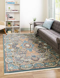 Unique Loom Narenj Collection Classic Traditional Medallion Textured Design Area Rug, 10 x 13 ft, Blue/Tan