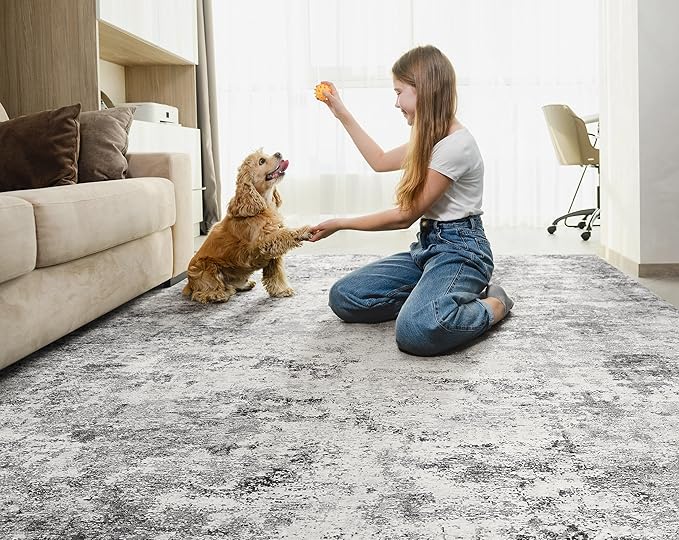 5x8 Area Rug Living Room Rugs - Washable Neutral Modern Abstract Soft Thin Large Rug Indoor Floor No Slip Rug Carpet for Bedroom Under Dining Table Home Office Decor - Grey