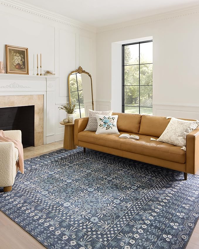 Loloi Rifle Paper Co. Maison Collection MAO-03 Rosette Blue 5'-0" x 7'-6", .19" Pile Height, Area Rug