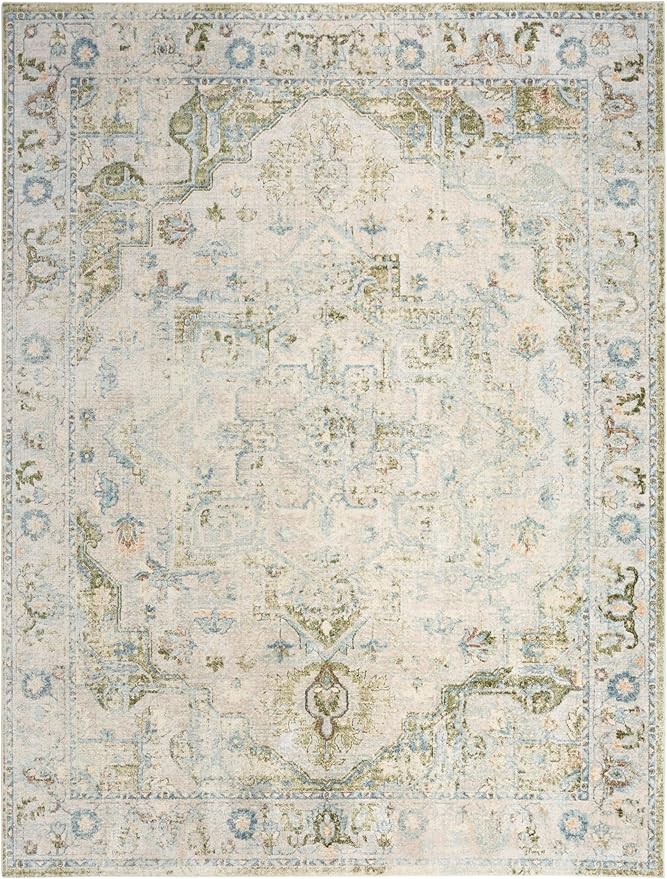 Nourison Home Astra Machine Washable Blue Green 7'10" x 10' Area Rug - Easy Clean, Non Shedding, Bed Room, Living Room, Dining Room, Kitchen (8' x 10')