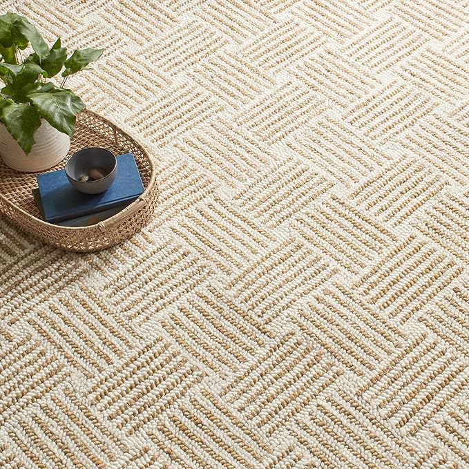 Dash & Albert Layers Ochre Hand Hooked Wool Rug, 8.5 X 11.5 Feet, Yellow/Orange Geometric Pattern - Premium Luxury Hotel Quality Soft Breathable Hypoallergenic Machine Washable Easy Care All Season