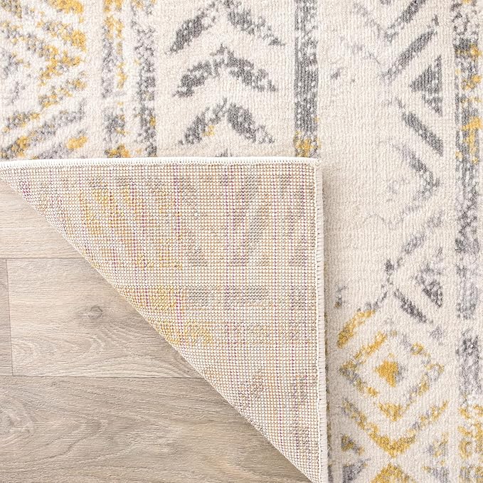 Rugshop Geometric Boho Area Rug – Warm Yellow Tribal Pattern, Perfect for Living Room, Bedroom, Dining Room, 5x7