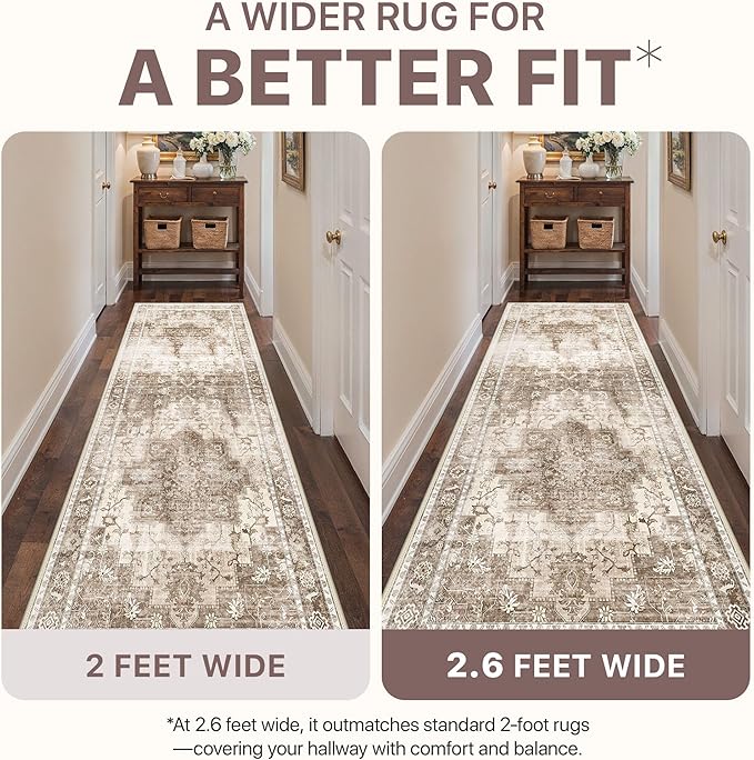 Runner Rug 2'6''x6 Non Slip Machine Washable Vintage Hallway Runner Rug, Low PileLight Weight Rugs for Entryway, Hallway, Kitchen and Corridor, Latte Beige