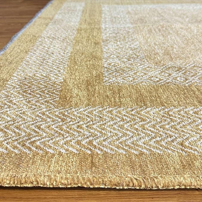 Alfa Rich 5x8 Amber Gold Washable Area Rugs for Living Room Bedroom Kitchen Cotton Pet Friendly Rug