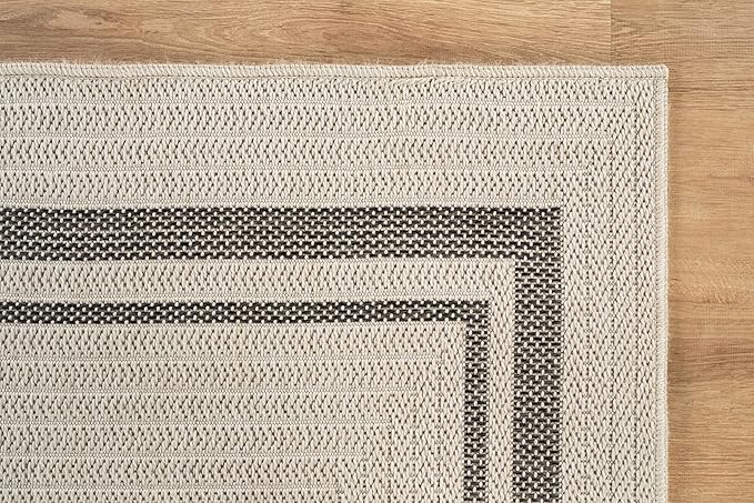 Beverly Rug Easy Jute Bordered Rug 8x10 Washable Durable Indoor Outdoor Area Rugs for Living Dining Room Patio Office Stain Resistant Non Shedding Casual Indoor Outside Carpet 8 x 10 Off-White