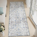 jinchan Kalen Runner Rug 3x10 Washable Area Rug Soft Vintage Indoor Floor Cover Thin Retro Distressed Blue Multi Carpet Floral Print Country Non Slip for Bathroom Kitchen Bedroom Living Room