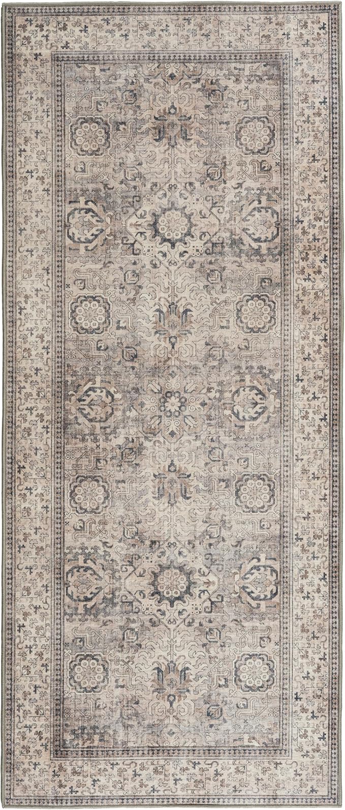 ReaLife Rugs Machine Washable Area Rug - Living Room Bedroom Bathroom Kitchen Entryway Office - Padded Low Pile Stain Resistant Premium - Boho Farmhouse Vintage - Paz - Beige Gray Ivory 2'6" x 10'