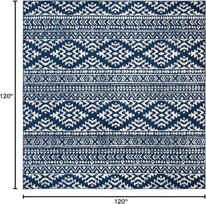 SAFAVIEH Tulum Collection Area Rug - 10' Square, Navy & Ivory, Moroccan Boho Tribal Design, Non-Shedding & Easy to Clean, Ideal for Living Room, Bedroom, Dining Space (TUL272N)
