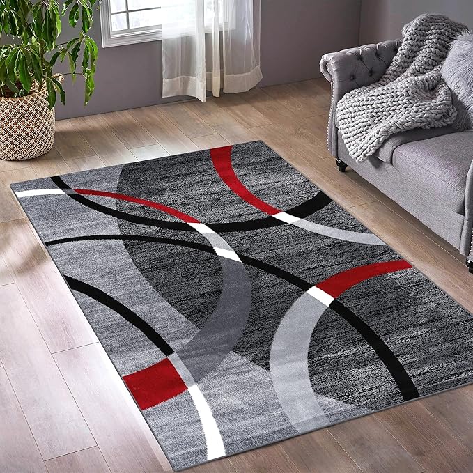 Persian-Rugs Luxe Weavers Victoria Collection 3895 Gray 7 ft x 10 ft Modern Abstract Geometric Stain Resistant Area Rug