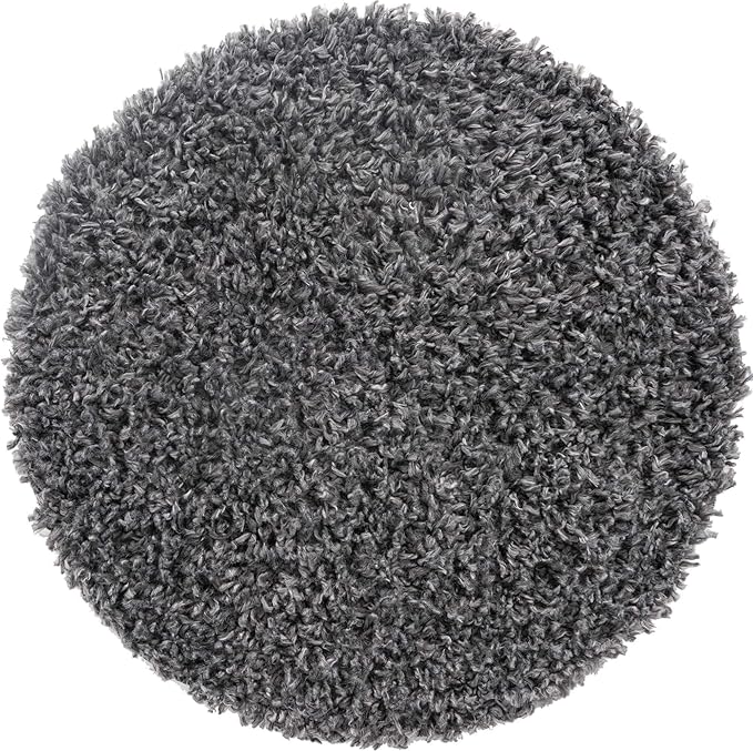 Unique Loom Davos Shag Collection Area Rug - Solid (2' Round, Peppercorn)