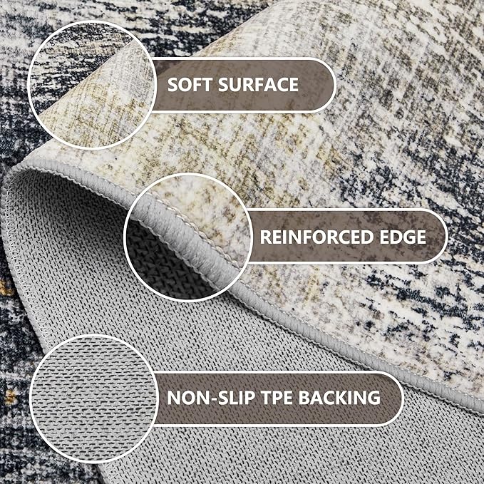 Area Rugs 9x12 Living Room - Modern Abstract Large Rugs for Living Room Non-Slip Low Pile Soft Machine Washable Carpet for Bedroom, Under Dining Table, Nursery, Farmhouse (9'x12' Beige Tan)