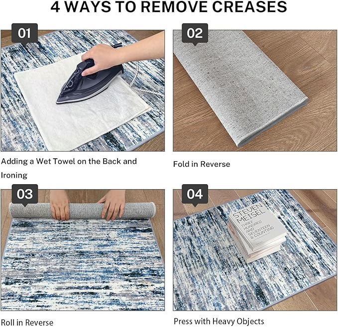Modern Abstract Runner Rug 2.6x14, Grey Blue White Washable Long Kitchen Runner Non-Slip Soft Hallway Rug Runner Thin Print Faux Wool Carpet for Entryway Bedroom Laundry Room Indoor Home Decor