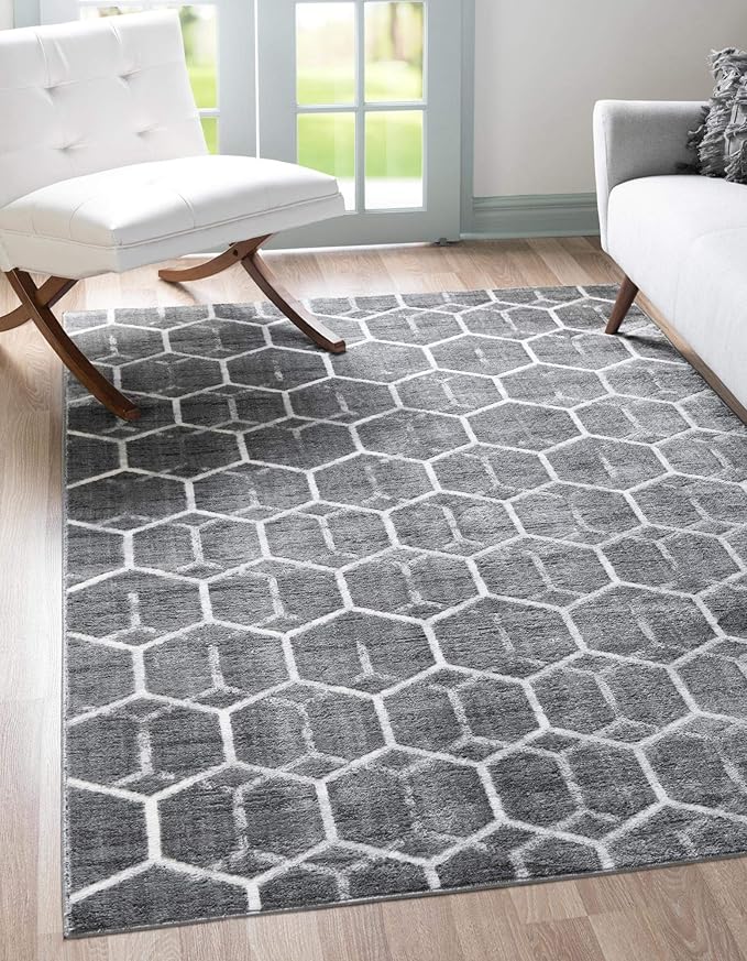 Rugs.com Lattice Trellis Collection Rug – 6' x 9' Gray Low-Pile Rug Perfect for Living Rooms, Large Dining Rooms, Open Floorplans