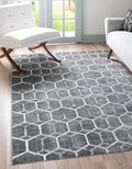 Rugs.com Lattice Trellis Collection Rug – 8' x 10' Gray Low-Pile Rug Perfect for Living Rooms, Large Dining Rooms, Open Floorplans