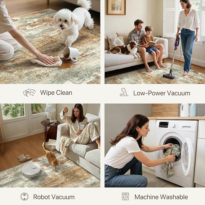 GENIMO Runner Rug Non Slip 2'6"x8', Washable Rug Runner for Hallways Kitchen, Abstract Modern Kitchen Rugs, Low Pile Lightweight Carpet Runners for Entryway, Bedroom, Laundry, Orange Green