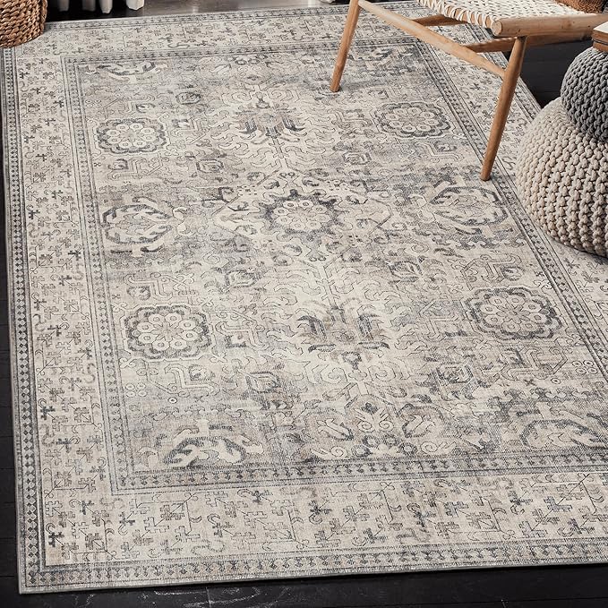 ReaLife Rugs Machine Washable Area Rug Runner - Living Room Bedroom Bathroom Kitchen Entryway Office - Padded Low Pile Stain Resistant Premium - Boho Farmhouse Vintage - Paz - Beige Gray Ivory 3'x5'