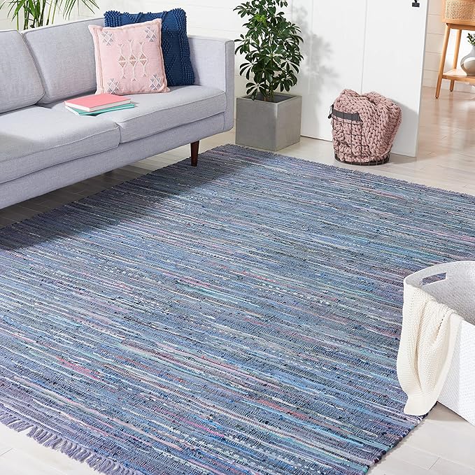 SAFAVIEH Rag Rug Collection Area Rug - 10' x 14', Purple & Multi, Handmade Boho Stripe Cotton, Ideal for High Traffic Areas in Living Room, Bedroom (RAR121D)
