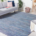 SAFAVIEH Rag Rug Collection Area Rug - 6' Square, Purple & Multi, Handmade Boho Stripe Cotton, Ideal for High Traffic Areas in Living Room, Bedroom (RAR121D)