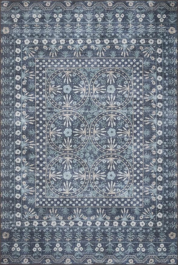 Loloi Rifle Paper Co. Maison Collection MAO-03 Rosette Blue 8'-4" x 11'-6", .19" Pile Height, Area Rug