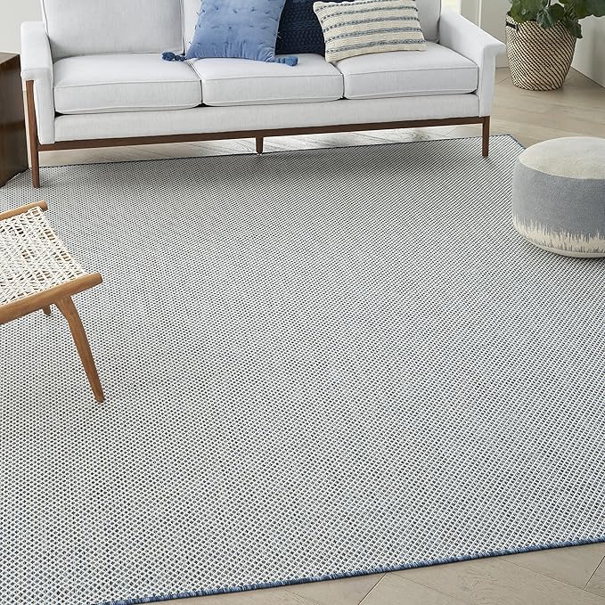 Nourison Home Courtyard Ivory Blue 9' x 12' Area Rug - Easy Clean, Non Shedding, Bed Room, Living Room, Dining Room, Kitchen (9' x 12')
