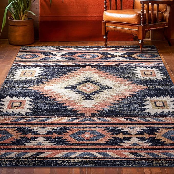 Well Woven Tulsa Lea Blue Southwestern Tribal Bohemian 6'7" X 9'3" Area Rug