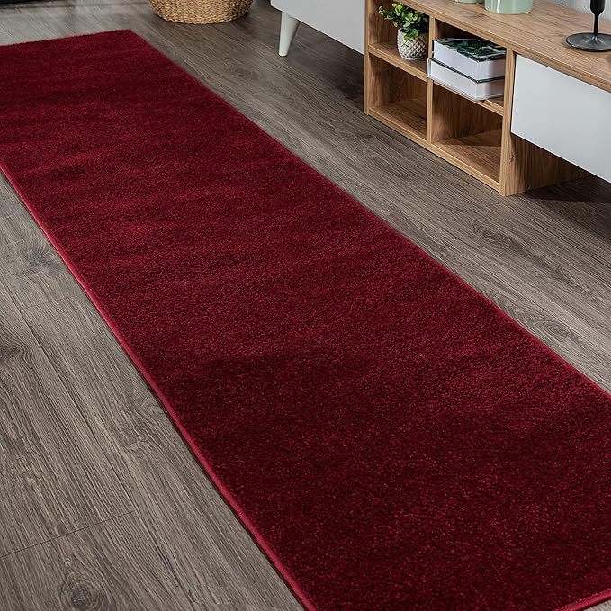 JONATHAN Y Haze Solid Low-Pile Dark Red Runner Rug 2x10, Coastal,Bohemian,Minimalist,Classic, Easy-Cleaning for Living Room,Bedroom,Kitchen,Pet Friendly,Non-Shedding (SEU100Q-210)