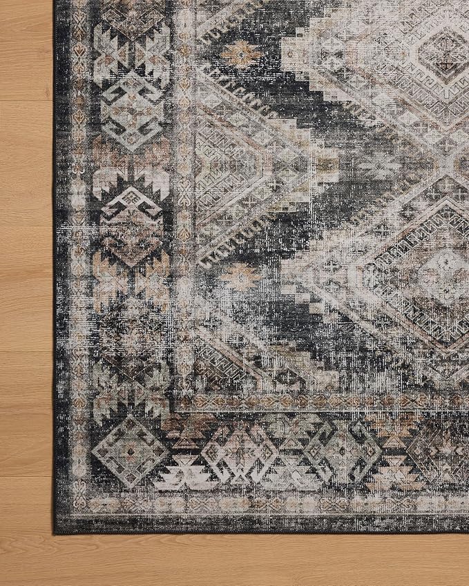 Loloi Amber Lewis Josie Collection JOS-04 Ink/Earth 2'-6" x 12'-0", .13" Pile Height, Low Profile, Machine Washable, Runner Rug