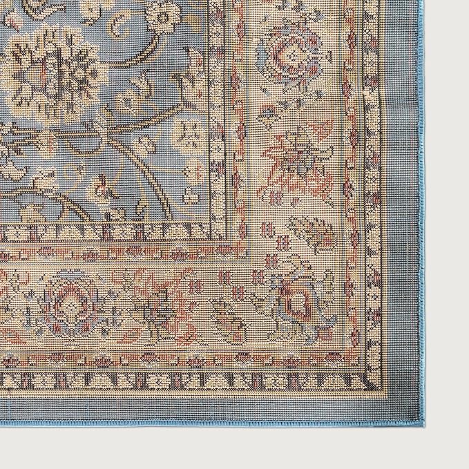 Rugs.com Yasmin Collection Rug – 10 Ft Runner Light Blue Medium Rug Perfect for Hallways, Entryways